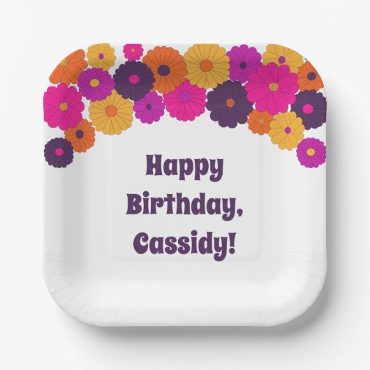 Groovy Lila und Pink Hippie Blume Power Pappteller (Vorderseite)