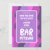 Groovy Lila Waves Custom Bat Bar Bnai Mitzvah Save The Date (Vorderseite)