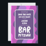 Groovy Lila Waves Custom Bat Bar Bnai Mitzvah Save The Date<br><div class="desc">Perfekte Karte, um eine Bar- oder Fledermausmitzvah oder andere jüdische Feier zu verkünden und Gäste zu Save the Date fragen! Handgefertigte Kunst für Sie mit Griffe auf der Vorder- und Rückseite! (Karo Shop oder DM für BAR/BAT Optionen) VOLL KUNSTBAR! Klicken Sie auf "Personalisieren" oben, um den Text zu bearbeiten. Klicken...</div>