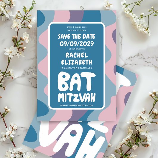 Groovy Lila Waves Custom Bat Bar Bnai Mitzvah Save The Date