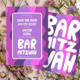 Groovy Lila Waves Custom Bat Bar Bnai Mitzvah Save The Date