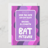 Groovy Lila Waves Custom Bat Bar Bnai Mitzvah Save The Date (Vorderseite)
