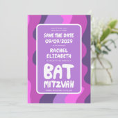 Groovy Lila Waves Custom Bat Bar Bnai Mitzvah Save The Date (Stehend Vorderseite)