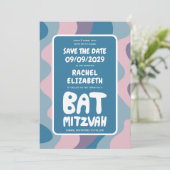 Groovy Lila Waves Custom Bat Bar Bnai Mitzvah Save The Date (Stehend Vorderseite)