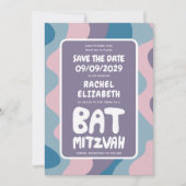 Groovy Lila Waves Custom Bat Bar Bnai Mitzvah Save The Date (Vorderseite)