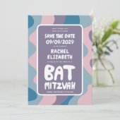 Groovy Lila Waves Custom Bat Bar Bnai Mitzvah Save The Date (Stehend Vorderseite)