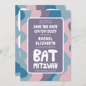 Groovy Lila Waves Custom Bat Bar Bnai Mitzvah Save The Date (Vorne/Hinten)