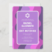 Groovy Lila Waves Star David Custom Bat Mitzvah Einladung (Vorderseite)