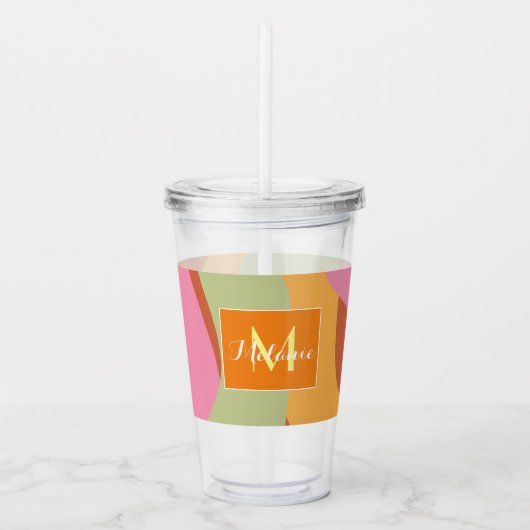 Groovy Lines Colorful Initial Monogram Name Acryltrinkbecher (Vorderseite)