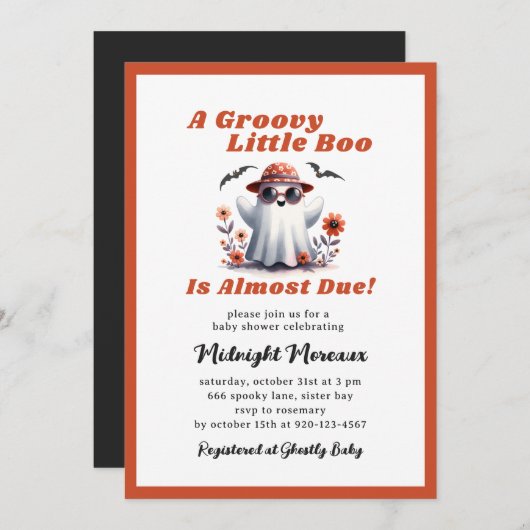 Groovy Little Boo Almost Due Baby Dusche Einladung (Vorne/Hinten)