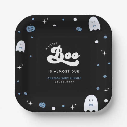 Groovy Little Boo Boy Halloween Baby Shower Ghost Pappteller (Vorderseite)
