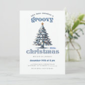 Groovy Little Christmas Disco Blue Christmas Party Einladung (Stehend Vorderseite)