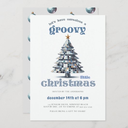 Groovy Little Christmas Disco Blue Christmas Party Einladung (Vorne/Hinten)