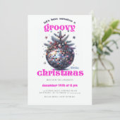 Groovy Little Christmas Disco Pink Weihnachtsfest Einladung (Stehend Vorderseite)