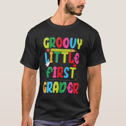 Groovy Little First Grader First Day Of School Fo T-Shirt (Vorderseite)