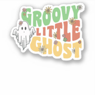 Groovy Little Ghost mit Vintagen Blume Halloween Aufkleber