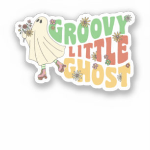 Groovy Little Ghost mit Vintagen Blume Halloween Aufkleber