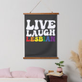Groovy Live Laugh Lesbian LGBT Pride Wandteppich Mit Holzrahmen (Schlafzimmer)