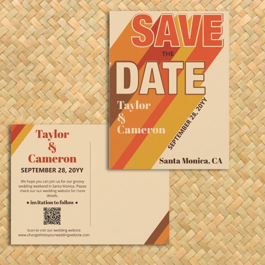 Groovy Long Shadow Typografy Orange Brown Wedding Postkarte