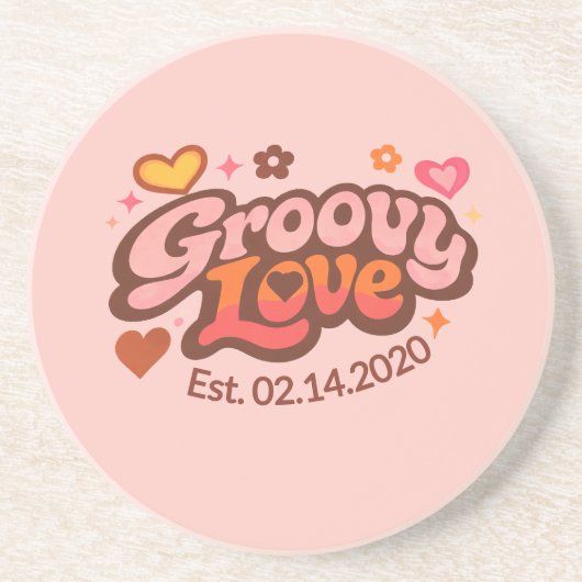 Groovy Love Personalized Valentine’s Gift Retro Getränkeuntersetzer (Vorne)