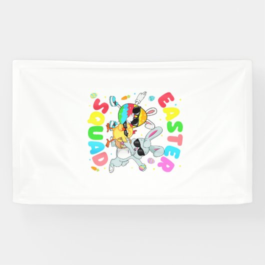 Groovy Lustiger Hase Ei Küken Ostern Squad Tag Män Banner (Horizontal)