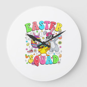 Groovy Lustiger Hase Ei Küken Ostern Squad Tag Män Große Wanduhr