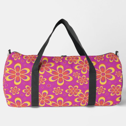 Groovy Magenta Blumenmuster Große Duffle Tasche (Vorderseite)