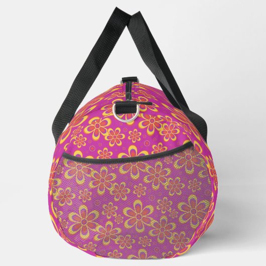 Groovy Magenta Blumenmuster Große Duffle Tasche (Rechts)