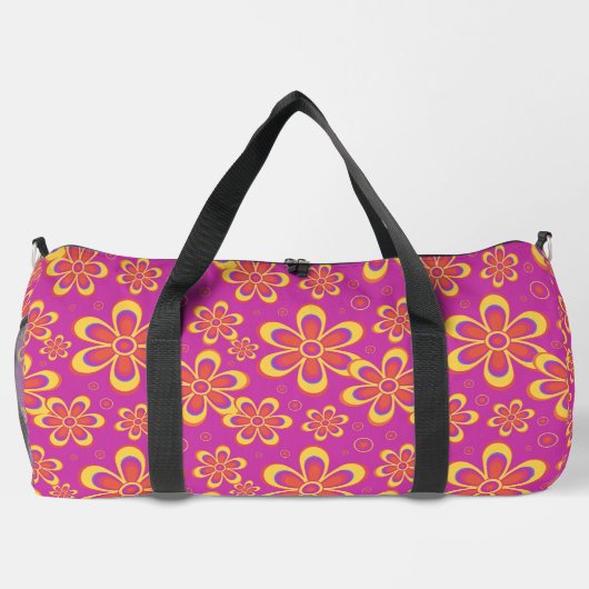 Groovy Magenta Blumenmuster Große Duffle Tasche (Rückseite)