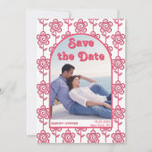 Groovy magenta und rosa Blume 70er inspiriert Foto Save The Date (Vorderseite)