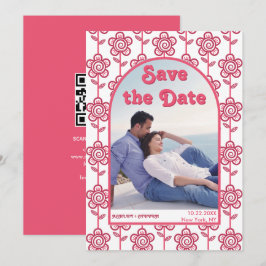 Groovy magenta und rosa Blume 70er inspiriert Foto Save The Date