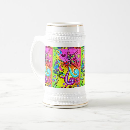 Groovy magic mushroom butterfly beer stein bierglas (Vorderseite Links)