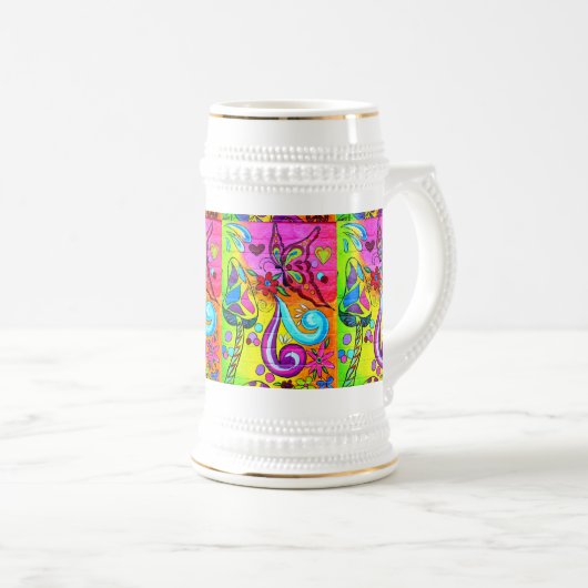 Groovy magic mushroom butterfly beer stein bierglas (VorderseiteRechts)