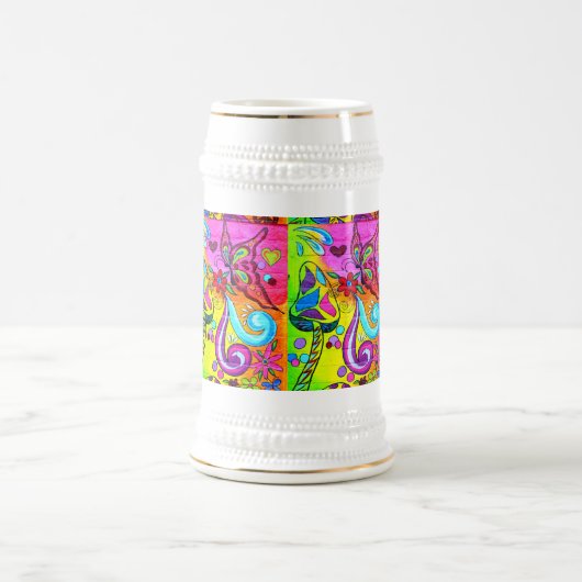 Groovy magic mushroom butterfly beer stein bierglas (Mittel)
