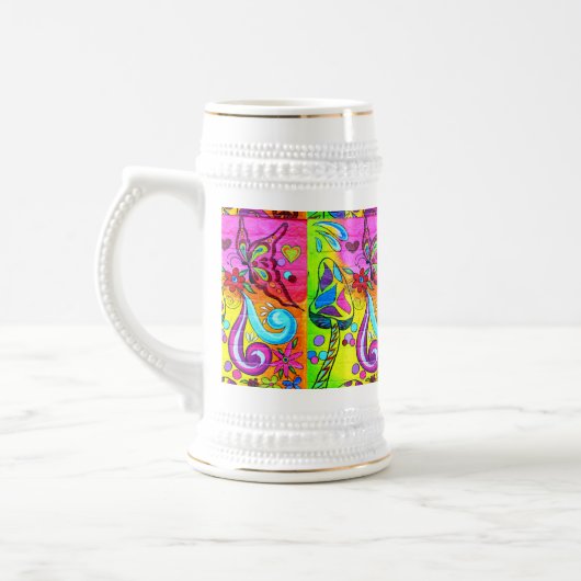Groovy magic mushroom butterfly beer stein bierglas (Links)