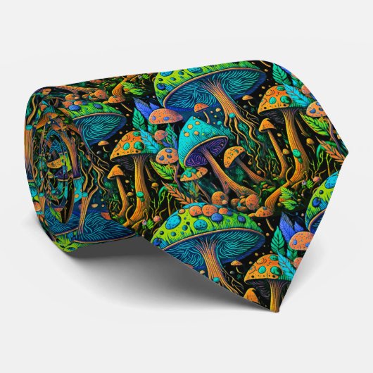 Groovy Magic Mushrooms - Retro Art Neck Tie Krawatte (Gerollt)