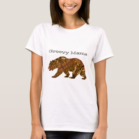 Groovy Mama Bear Fraktal Silhouette Typografie T-Shirt (Vorderseite)