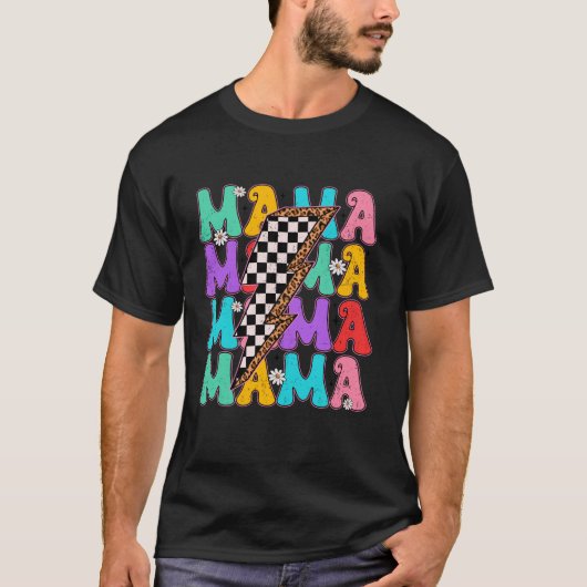 Groovy Mama Checkered Lightning Bolt Happy Mütter T-Shirt (Vorderseite)
