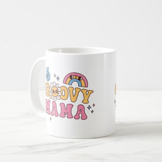 Groovy Mama Hippie Blume und Regenbogen Kaffeetasse (Vorderseite Links)