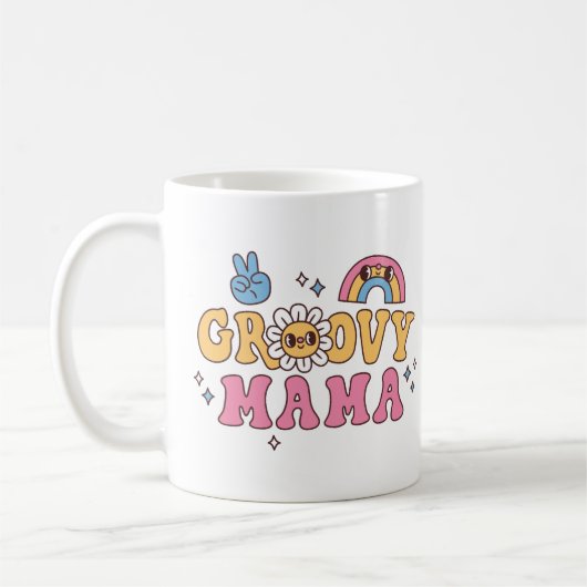 Groovy Mama Hippie Blume und Regenbogen Kaffeetasse (Links)