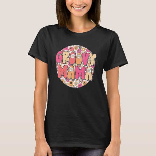 Groovy Mama Hippie Retro Daisy Flower Smile Face H T-Shirt (Vorderseite)