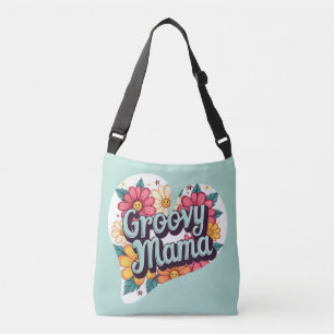 Groovy Mama Retro-Blumen-Design im Stil der 70er J Tragetaschen Mit Langen Trägern