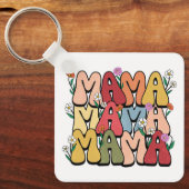 Groovy "Mama" with Wildflowers Schlüsselanhänger (Vorderseite)