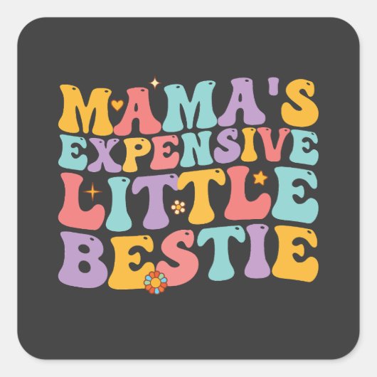 Groovy Mamas teure Little Bestie Retro Quadratischer Aufkleber (Vorderseite)