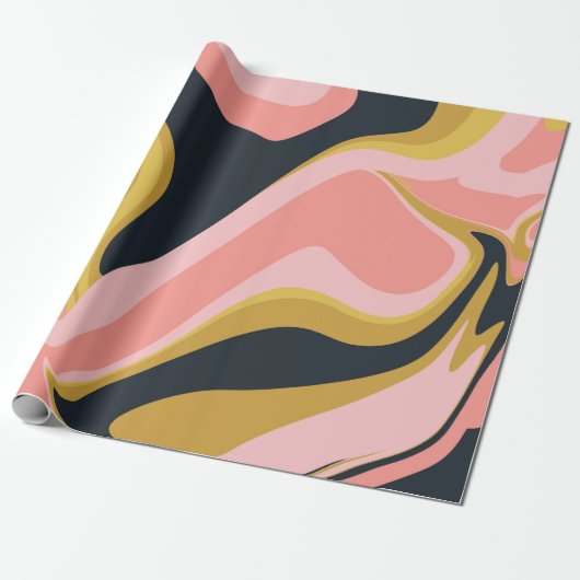 Groovy Marbel Pink Mustard Swirl Retro 60er Geschenkpapier (Ungerollt)