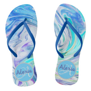 Groovy Marble Swirl Monogram Flip Flops Badesandalen