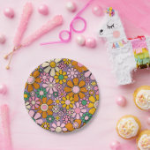 Groovy Maximalist Retro Garden Gingham Blume Pappteller (Party)