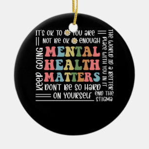 Groovy Mental Health Matters Floral Minimalistisch Keramik Ornament