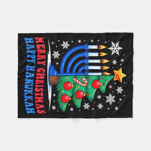Groovy Merry Chrismukkah Happy Christmas Hanukkah Fleecedecke (Vorderseite (Horizontal))