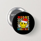 Groovy Merry Christmas Smile Face Santa Hat Xmas T Button (Vorne & Hinten)